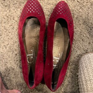AGL Red Suede Studded Loafers